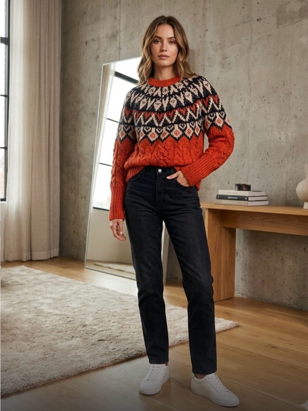 Industry Orange and Black
Fairisle Sweater size small
